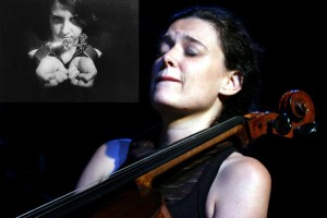 Nana Carneiro da Cunha acompanha a exibição de Limite tocando violoncelo